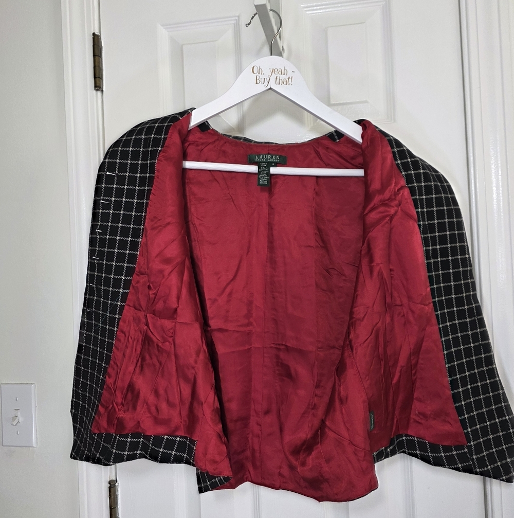 PRISTINE Lauren Ralph Lauren Black White Wool Button Front Vest Sz 10 Windowpane - Picture 4 of 6
